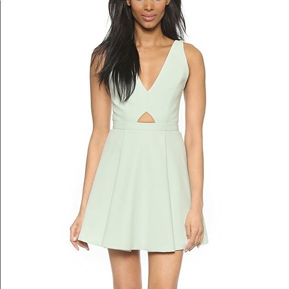 Alice Olivia Womens Dress Green Nina Box Pleat Fit Flare V Neck Cut Out Size 0 - Picture 1 of 16